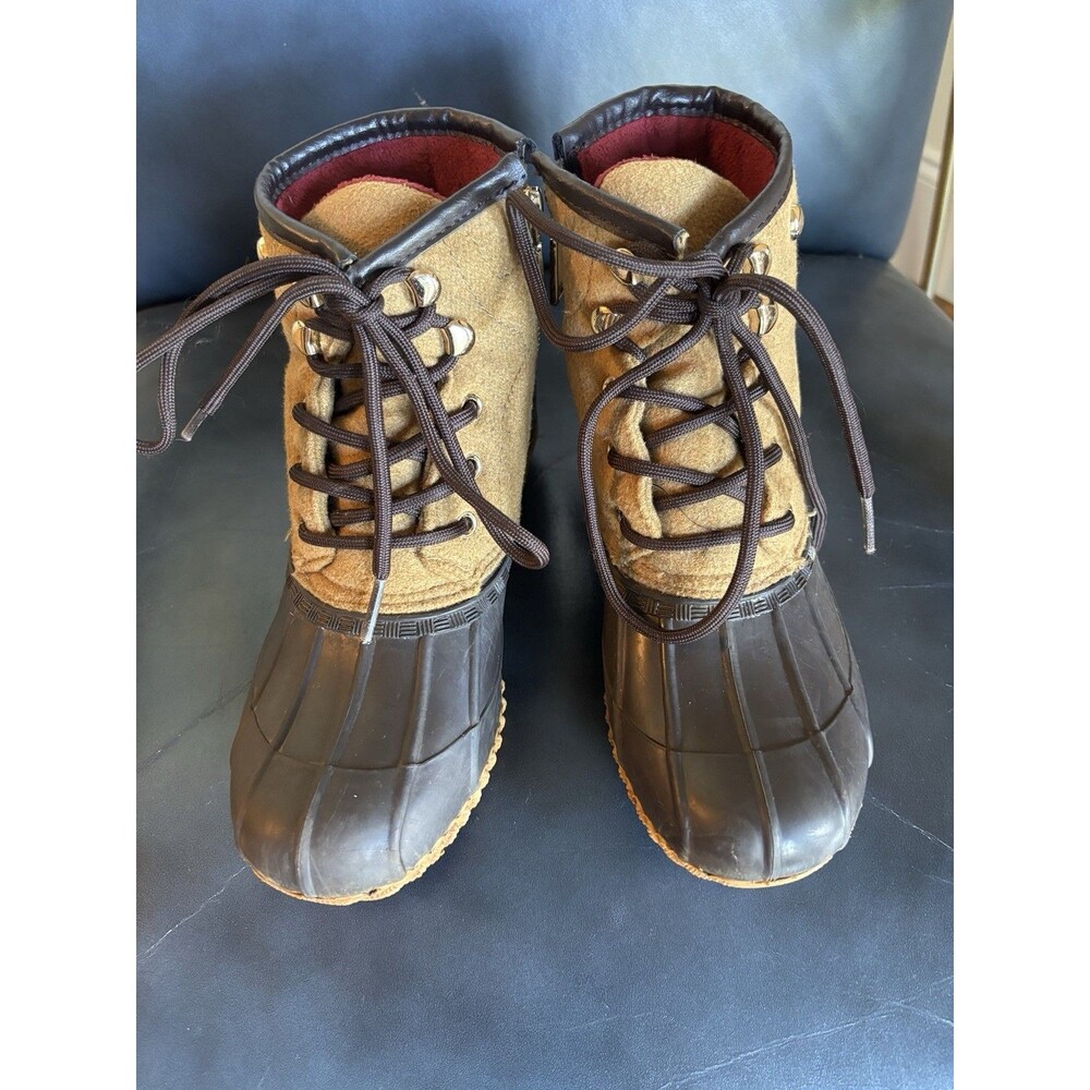 Tommy Hilfiger twROAN Duck Boots Womens 7 Tan Brown Faux Fur Lace Up
